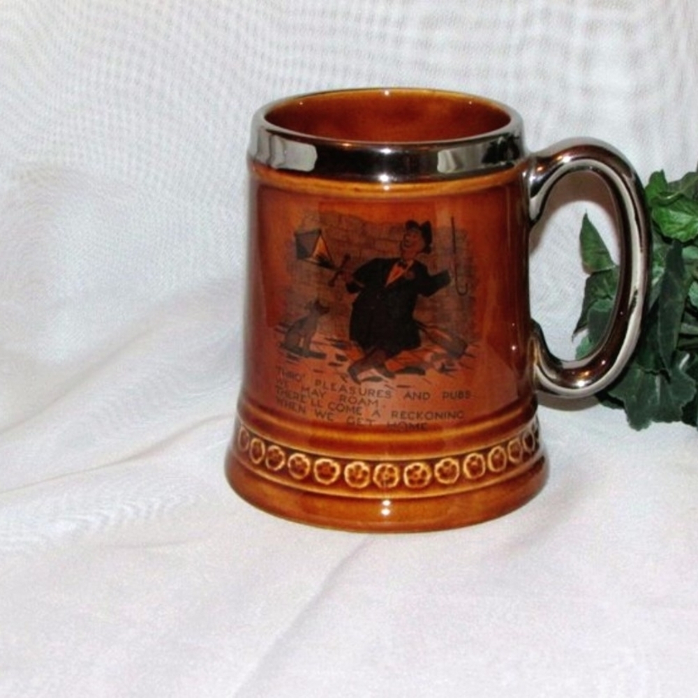 Vintage Lord Nelson Pottery Beer Mug Stein Tankard Silver Rim Handle England